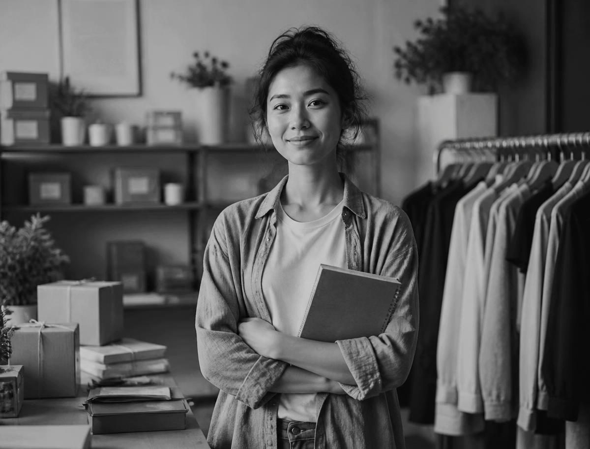 Independent shop owner standing in her business premises