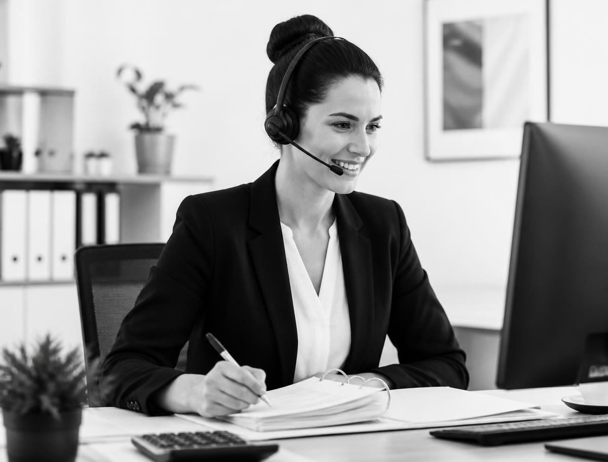 Bookkeeper reviewing figures on a laptop in a bright office