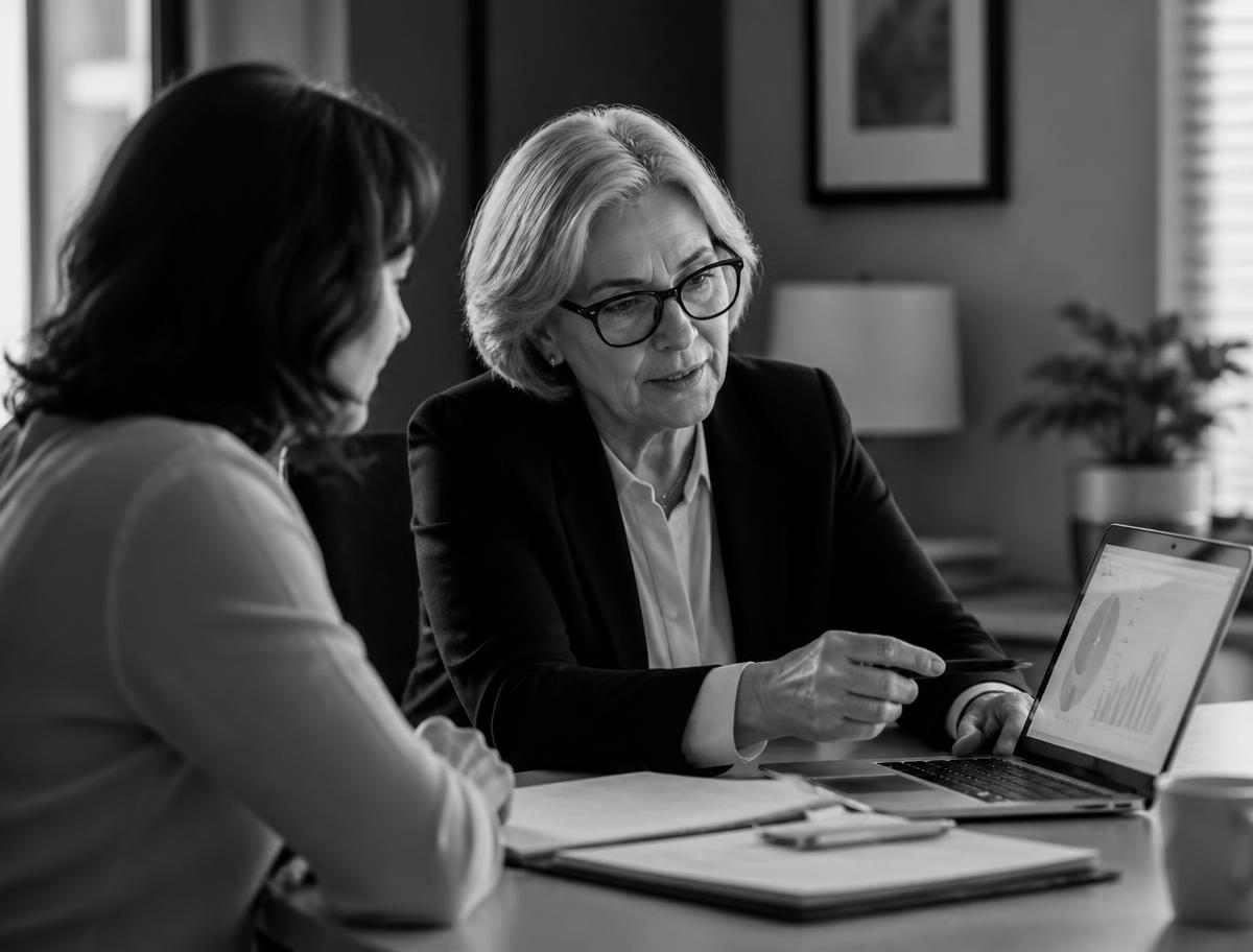 Tax adviser talking through figures with a client